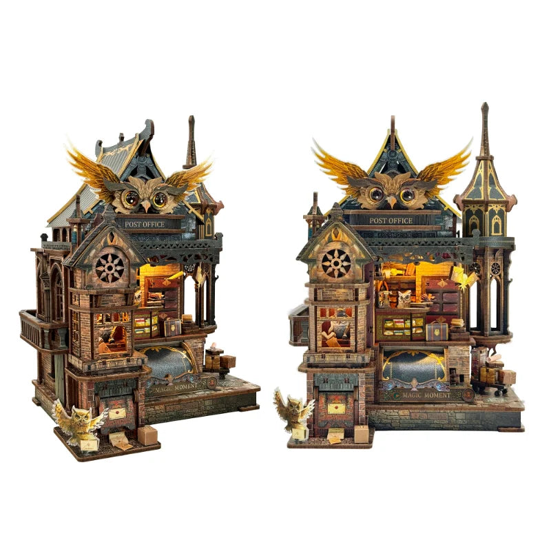 Kit Casa Miniatura - Ufficio Postale dei Gufi | Puzzle 3D in Legno Fai-da-Te