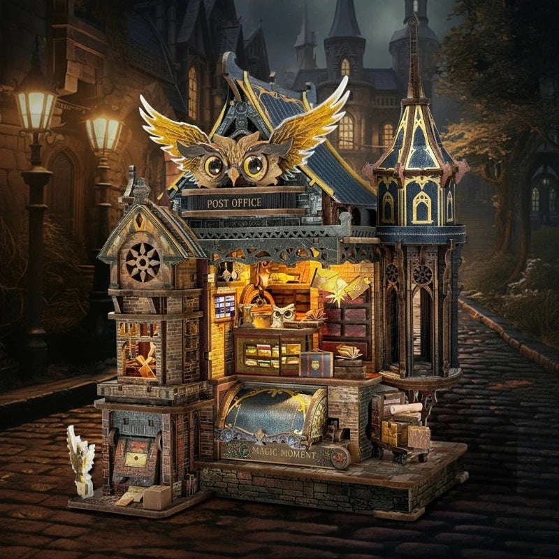 Kit Casa Miniatura - Ufficio Postale dei Gufi | Puzzle 3D in Legno Fai-da-Te