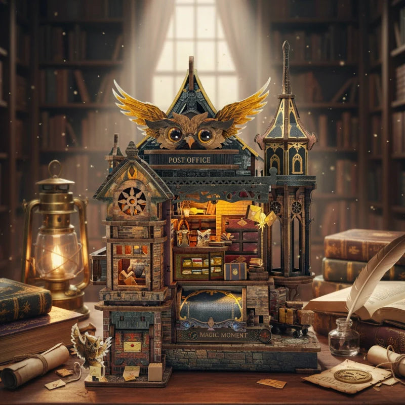 Kit Casa Miniatura - Ufficio Postale dei Gufi | Puzzle 3D in Legno Fai-da-Te