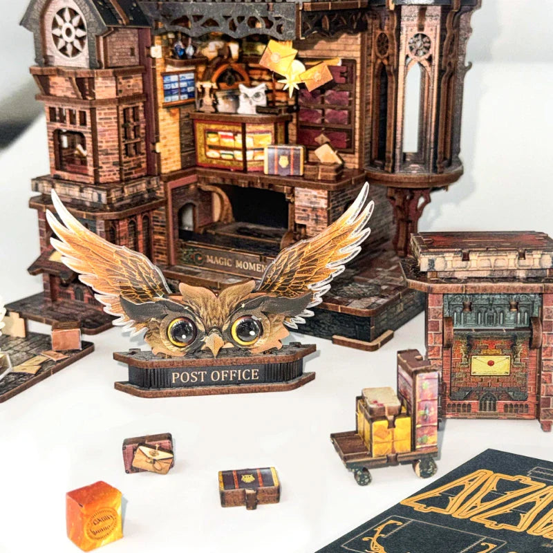 Kit Casa Miniatura - Ufficio Postale dei Gufi | Puzzle 3D in Legno Fai-da-Te