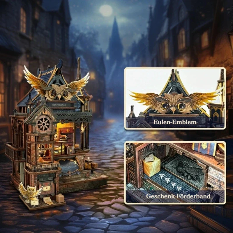 Kit Casa Miniatura - Ufficio Postale dei Gufi | Puzzle 3D in Legno Fai-da-Te