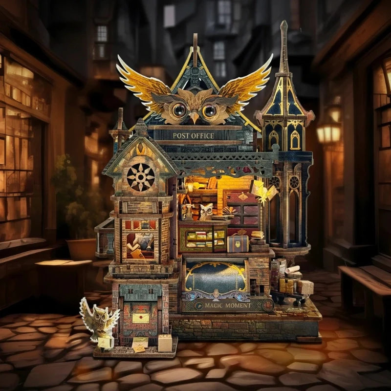 Kit Casa Miniatura - Ufficio Postale dei Gufi | Puzzle 3D in Legno Fai-da-Te