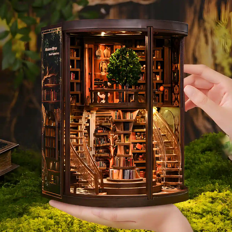 Wisdom Rings Tree Library Book Nook Kit – DIY Miniature Library with LED Light
