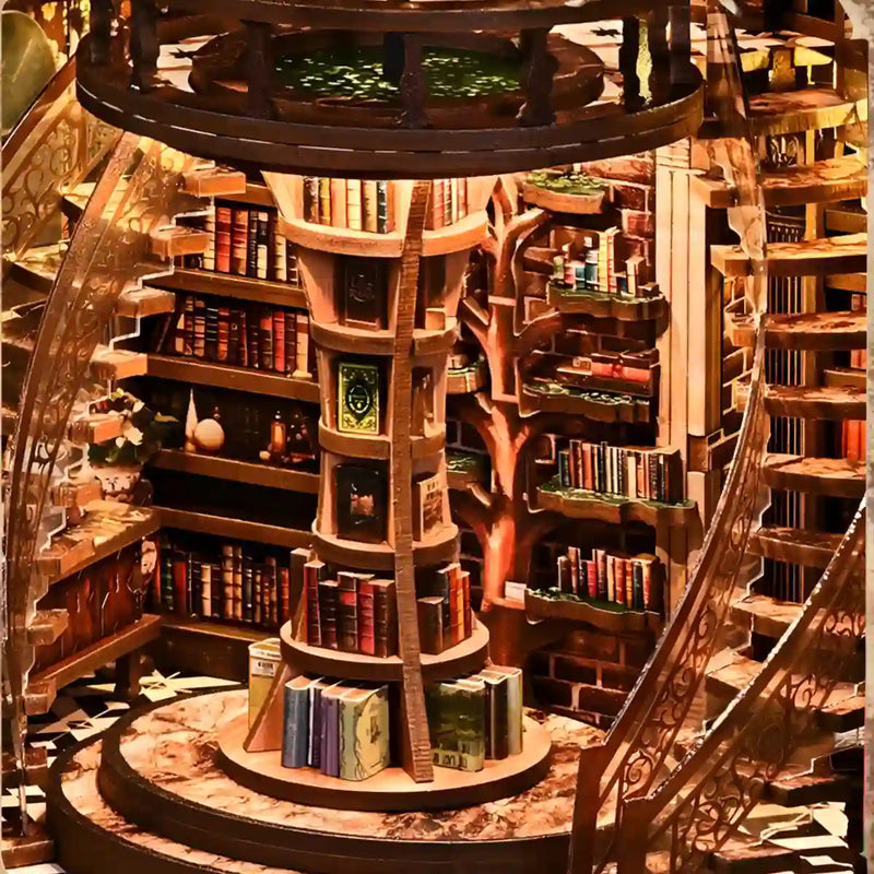 Wisdom Rings Tree Library Book Nook Kit – DIY Miniature Library with LED Light
