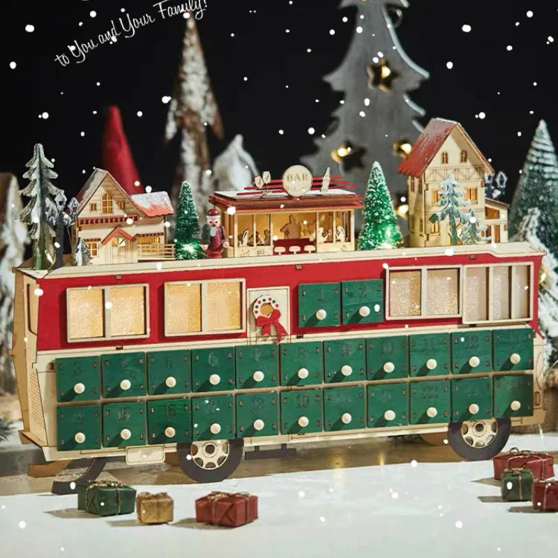 Calendario dell'Avvento Scena Autobus in Legno