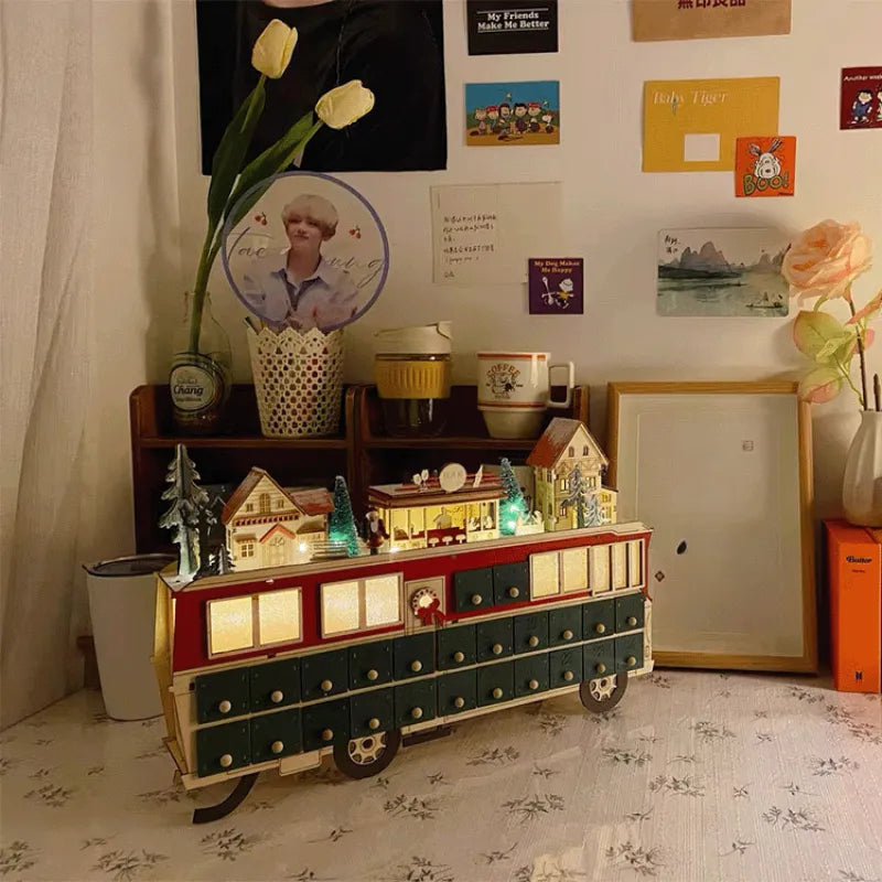 Calendario dell'Avvento Scena Autobus in Legno